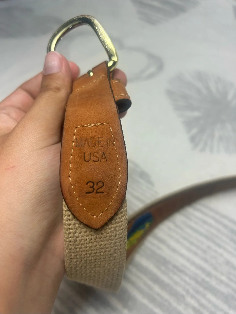 Zep Pro Leather Canvas Belt Embroidery Dolphin Fish Brown Men's 32 Fisherman USA